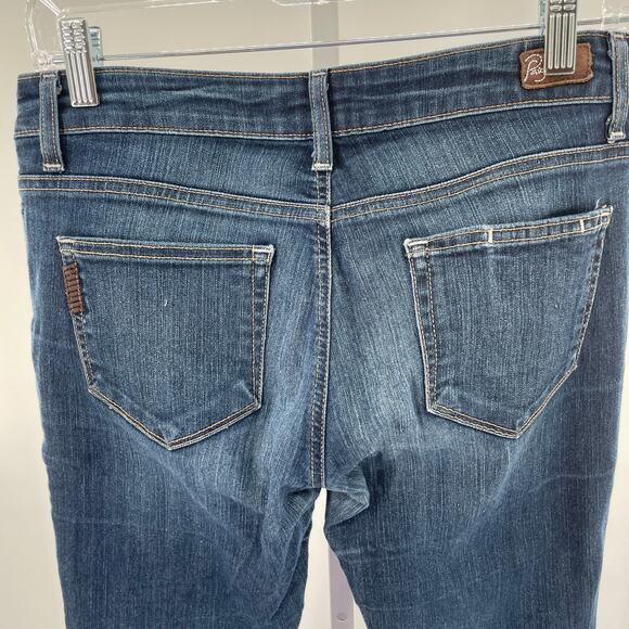 Paige Canyon Medium Dark Blue Wash Flare Leg Low Rise Denim Jeans W28 - Picture 5 of 14